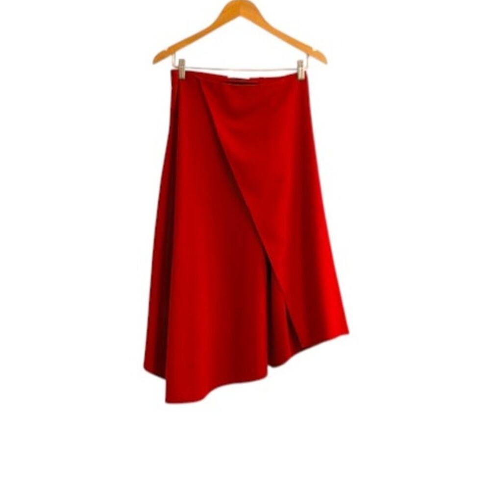 Vince Red Asymmetrical Drape Skirt Size 2 Wool Blend Crimson - Picture 2 of 11